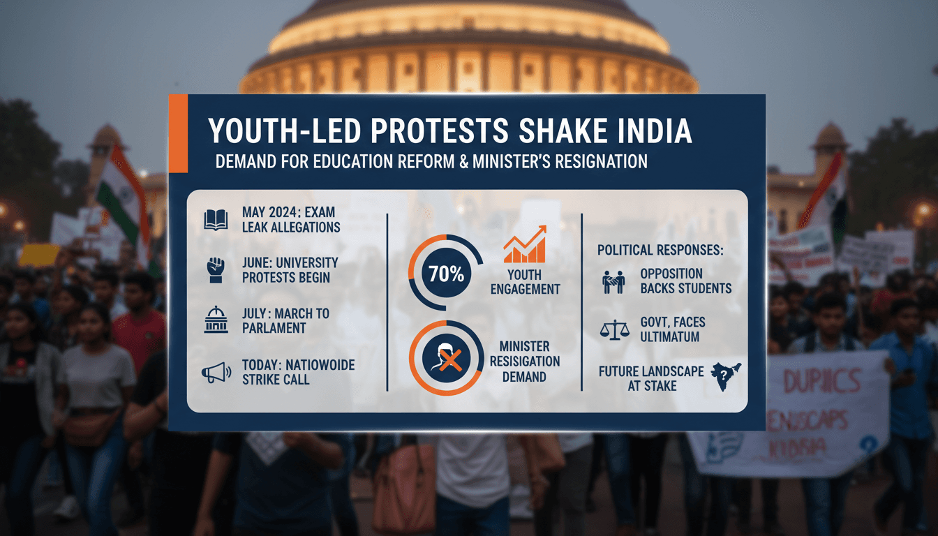 Youth protesters marching towards India's parliament demanding education reform.