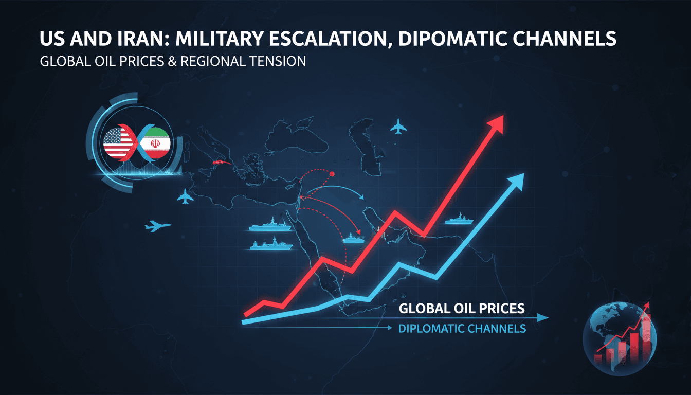 U.S. and Iran flags with military and diplomatic symbols