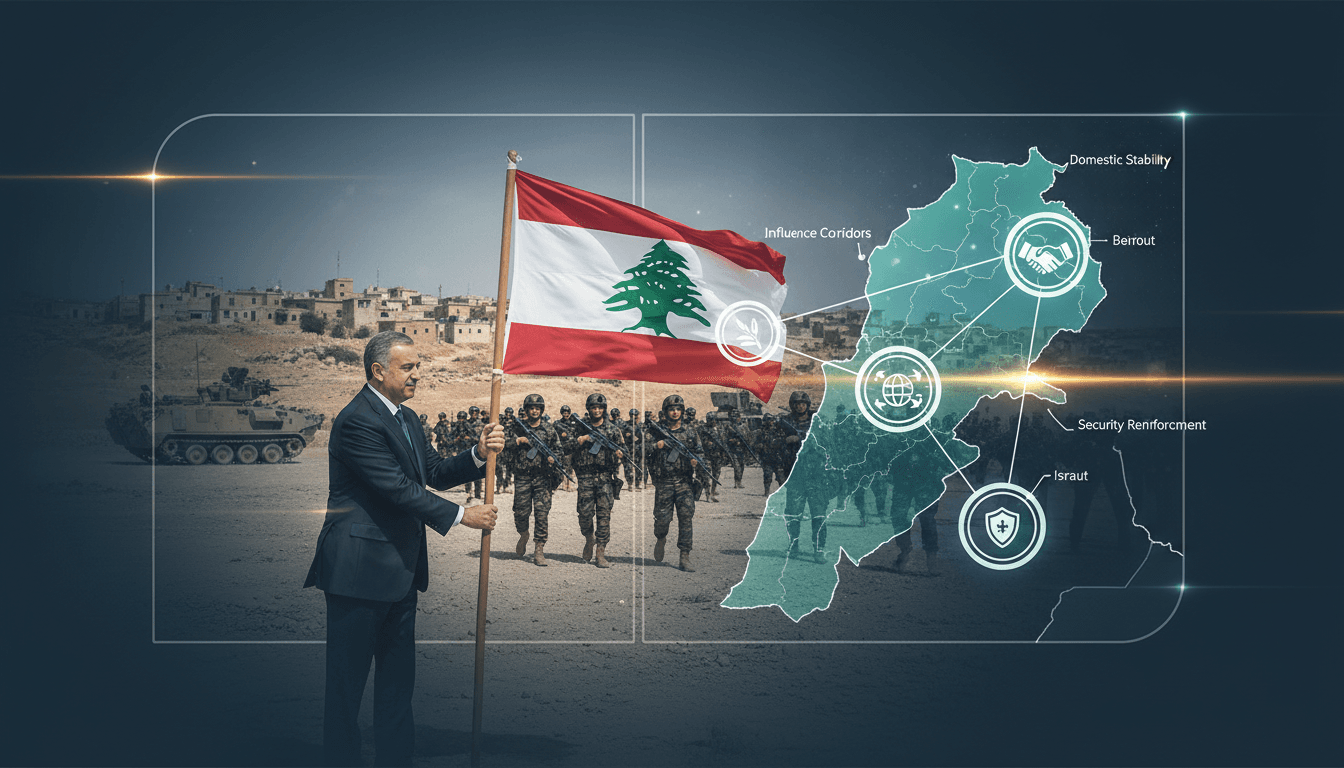 Lebanese Prime Minister Nohad Salam planting the flag in southern Lebanon.
