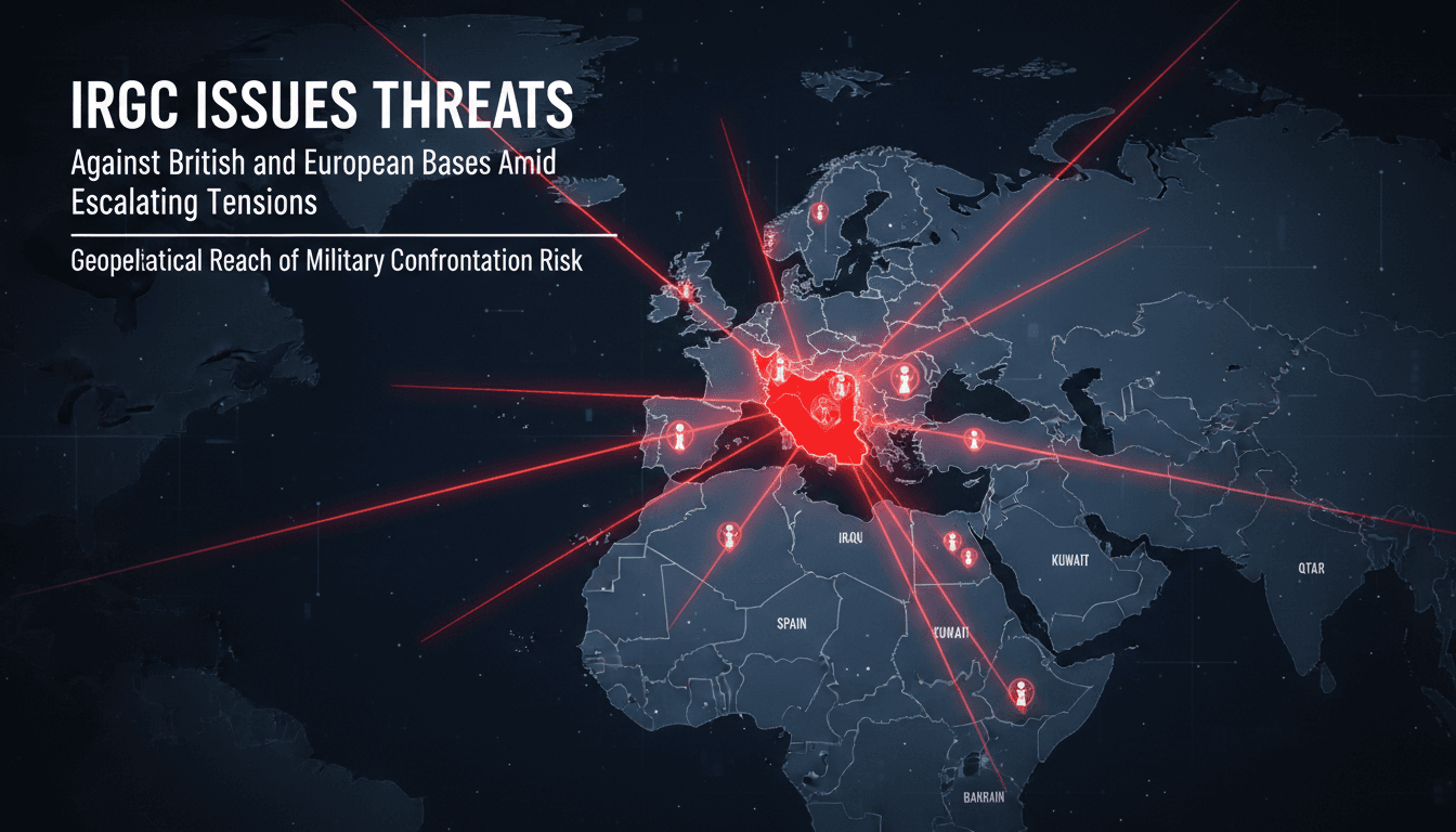 Map highlighting IRGC threats against military bases in Europe and the Middle East.