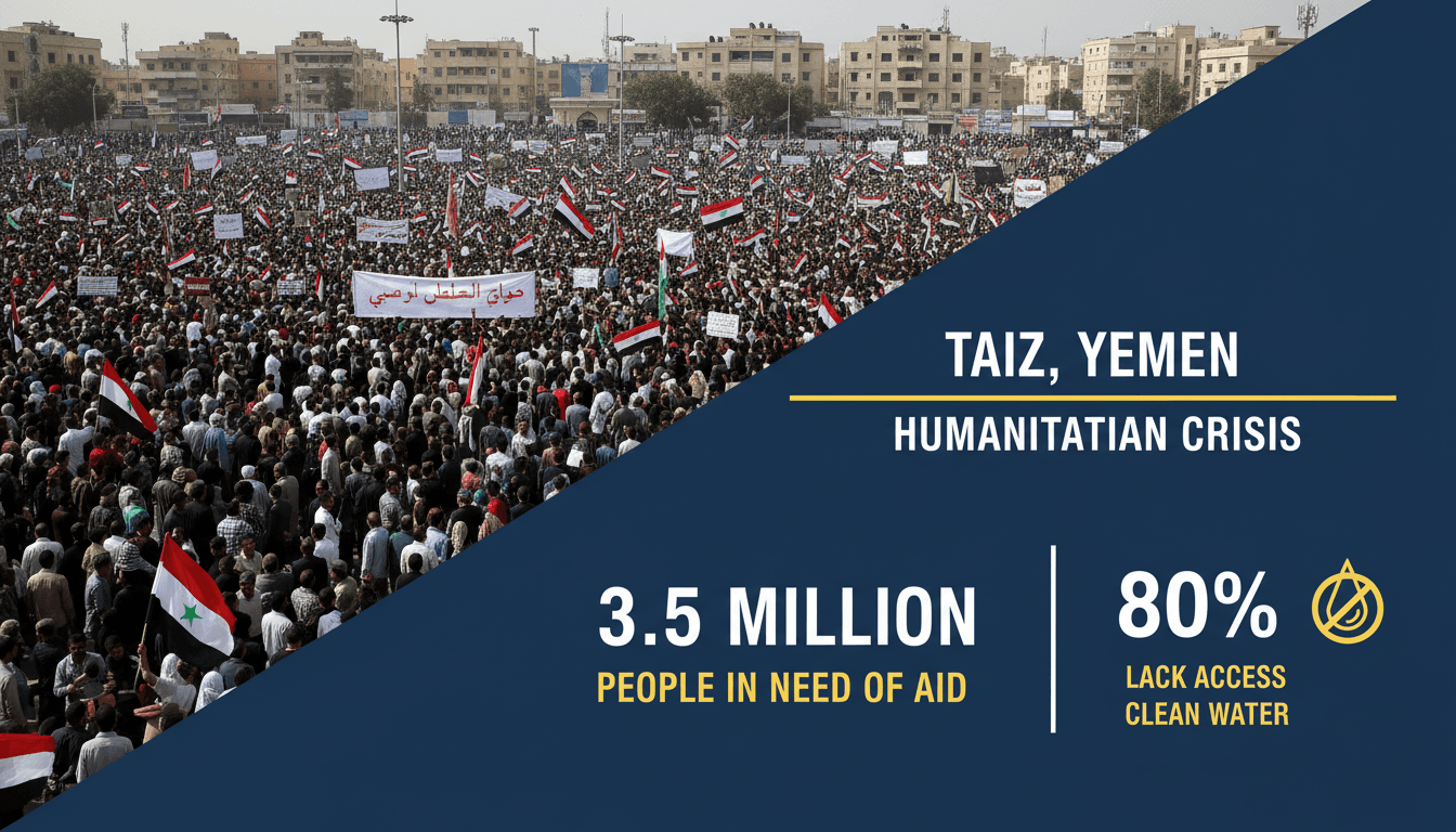 Massive rally in Taiz, Yemen, demanding the lifting of the Houthi blockade.