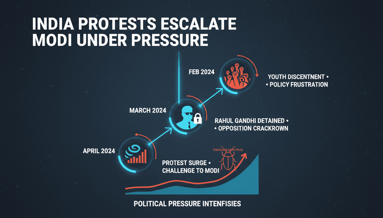 Protesters demonstrating against Indian Prime Minister Modi following the detention of Rahul Gandhi.