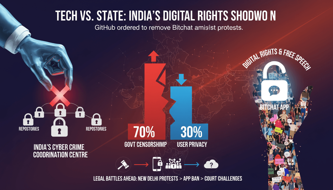 Illustration depicting the conflict between government censorship and digital rights in India.