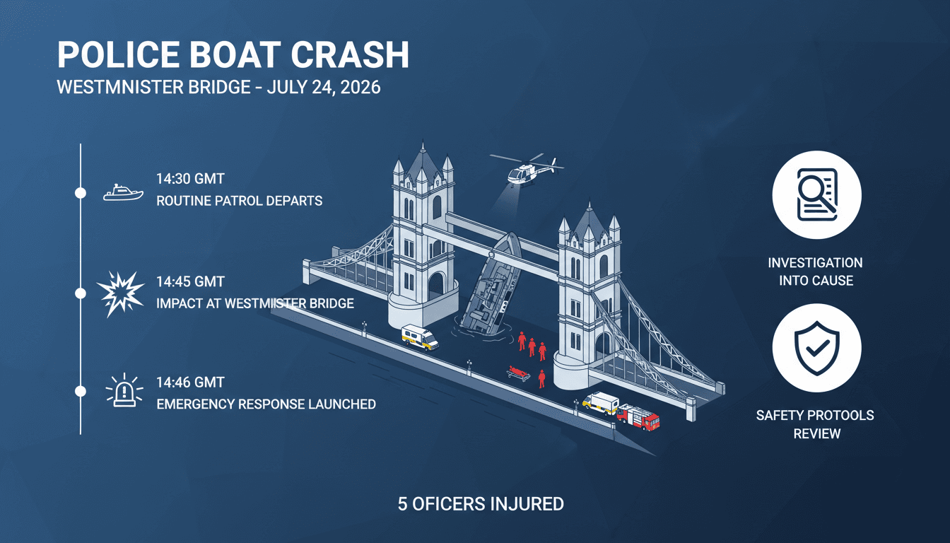 Emergency services responding to the police boat crash at Westminster Bridge.