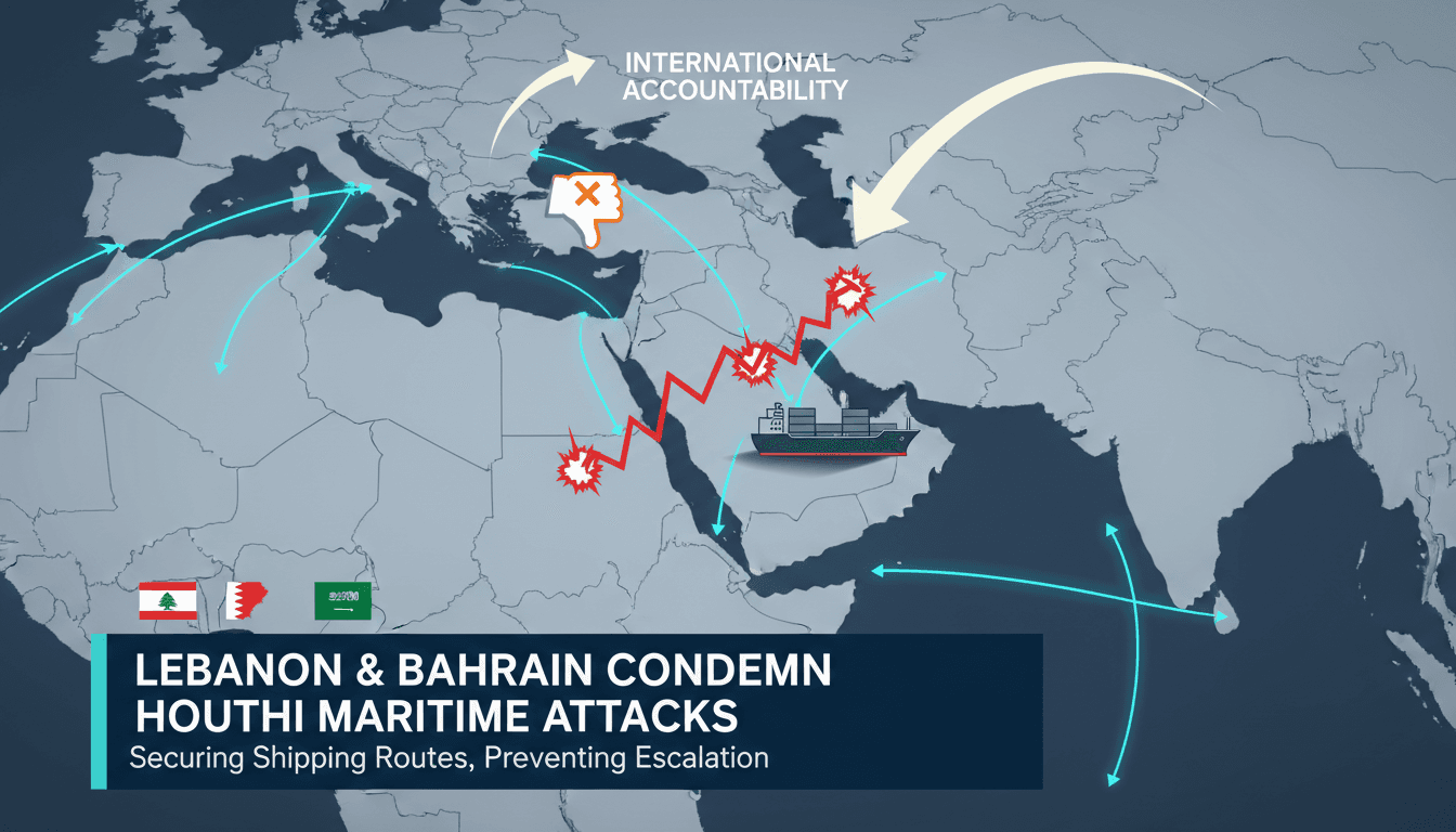 Map highlighting maritime routes affected by Houthi militia threats.
