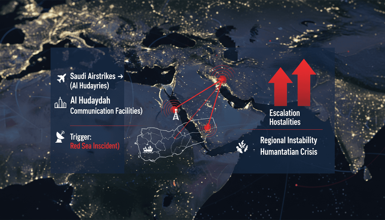 Saudi airstrikes on Al Hudaydah amid rising tensions with Houthi rebels.