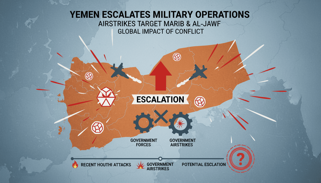 Airstrikes in Yemen targeting Houthi positions in Marib and Al-Jawf.