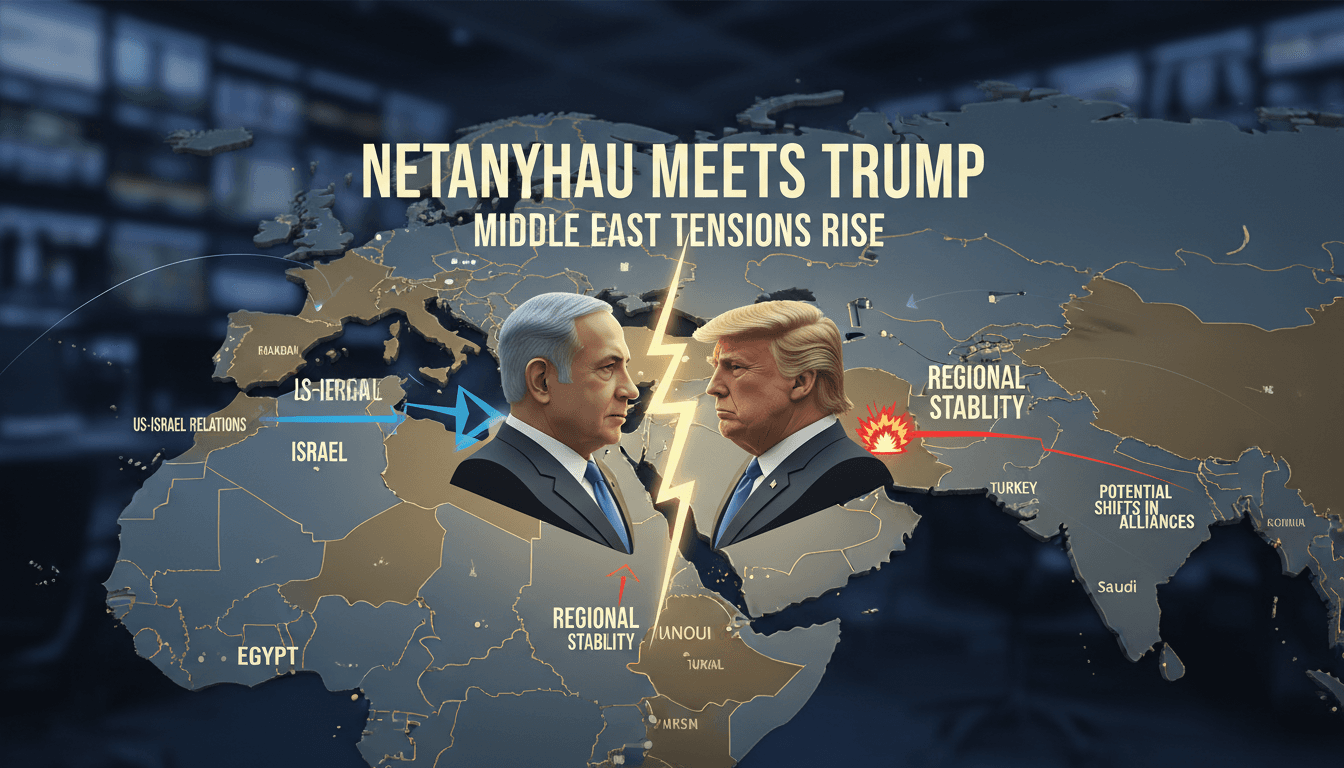 Netanyahu and Trump meeting at the White House amidst rising tensions in the Middle East.