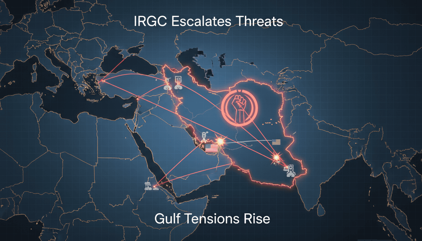 Map illustrating the Gulf region with highlighted military bases and conflict zones.