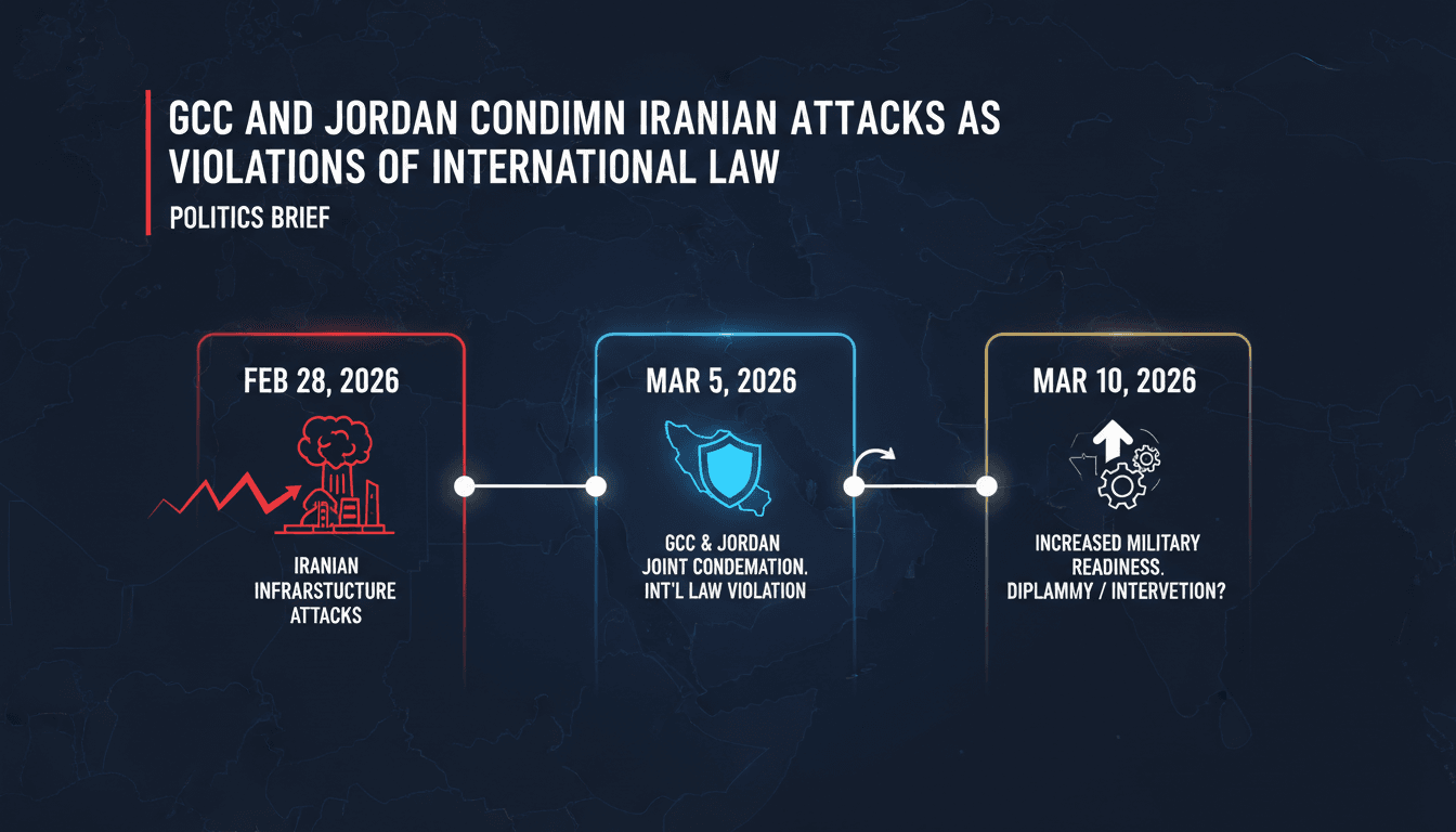 Map highlighting GCC states and Jordan in relation to Iranian military actions.