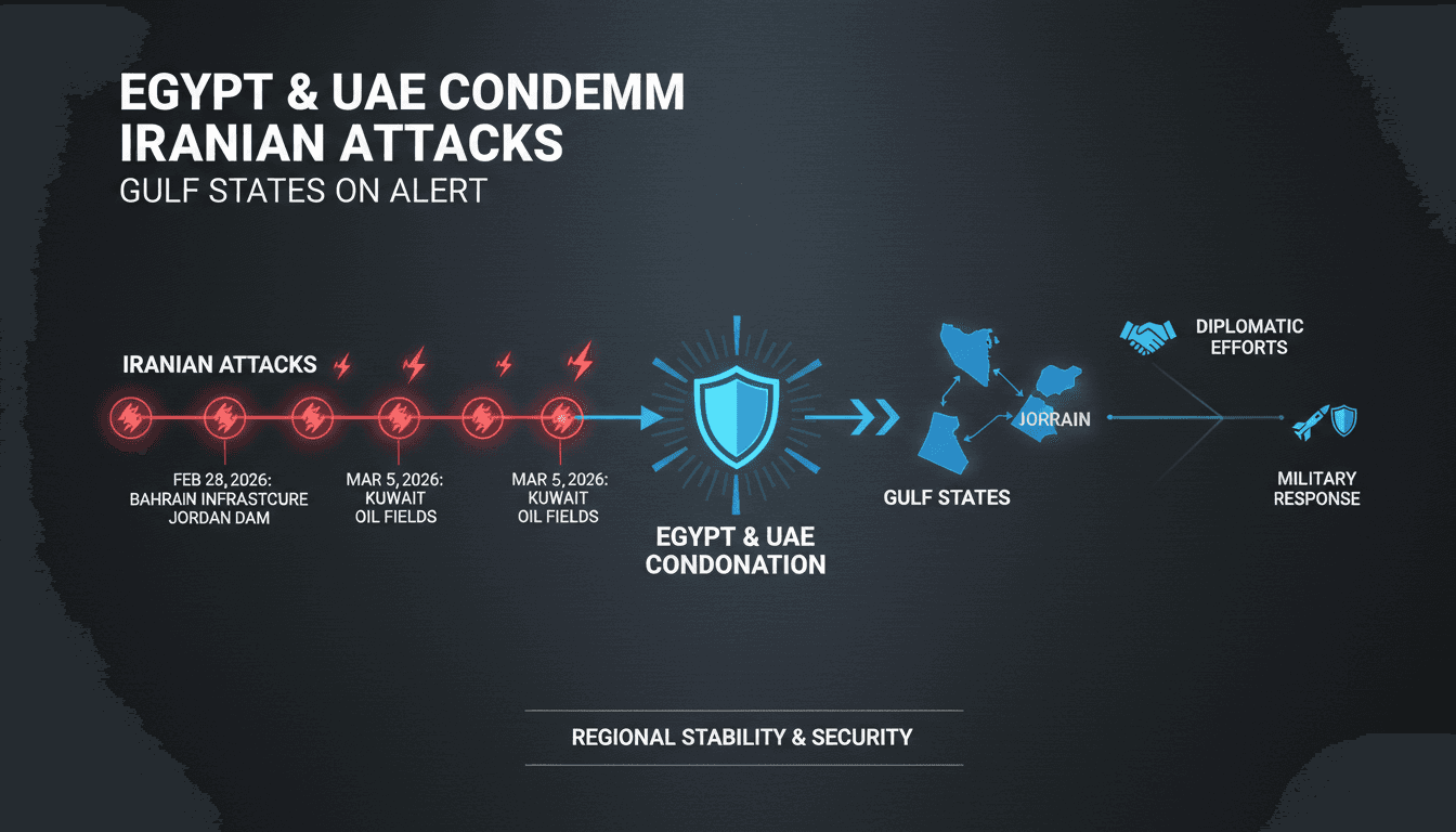 Map highlighting the Gulf States affected by Iranian attacks