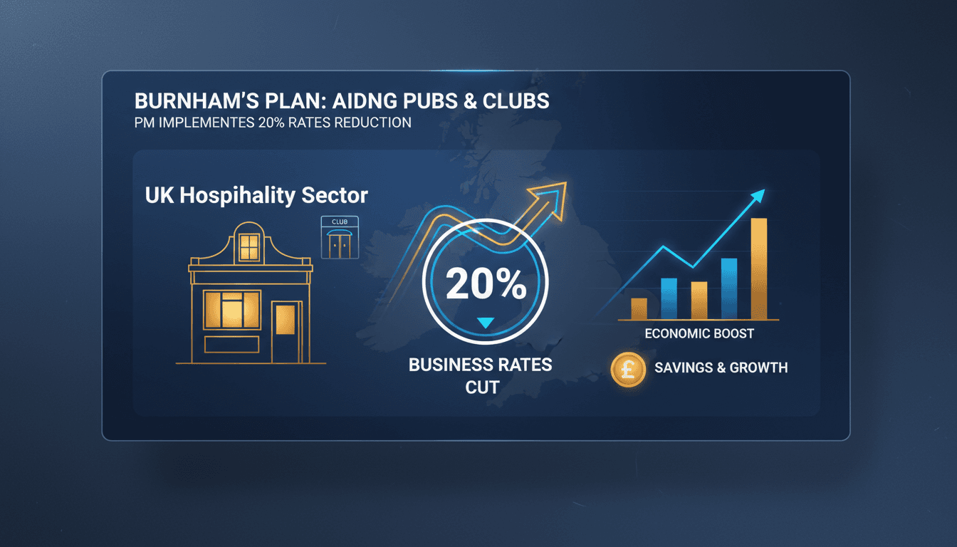 UK Prime Minister Andy Burnham announcing business rates cut for pubs and clubs.