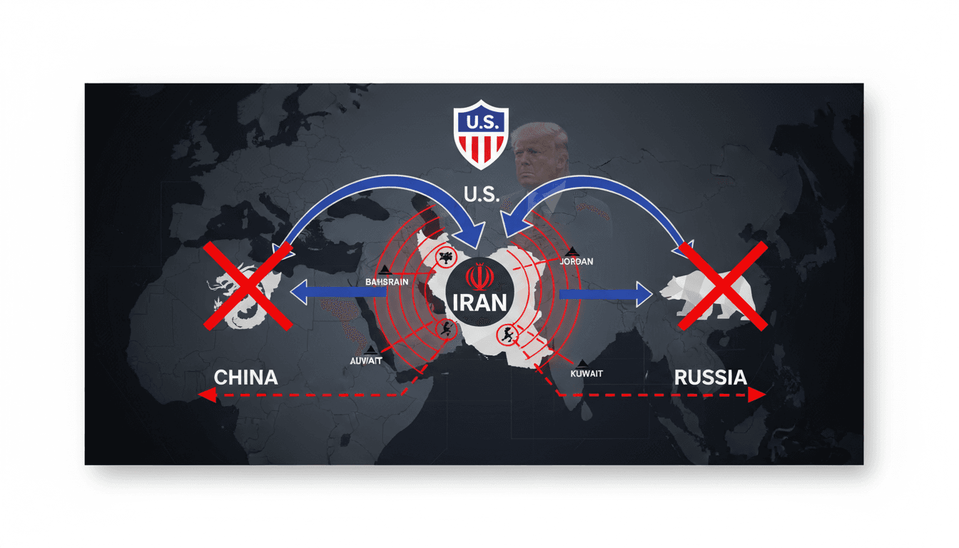 President Trump discusses military tensions involving Iran, China, and Russia.
