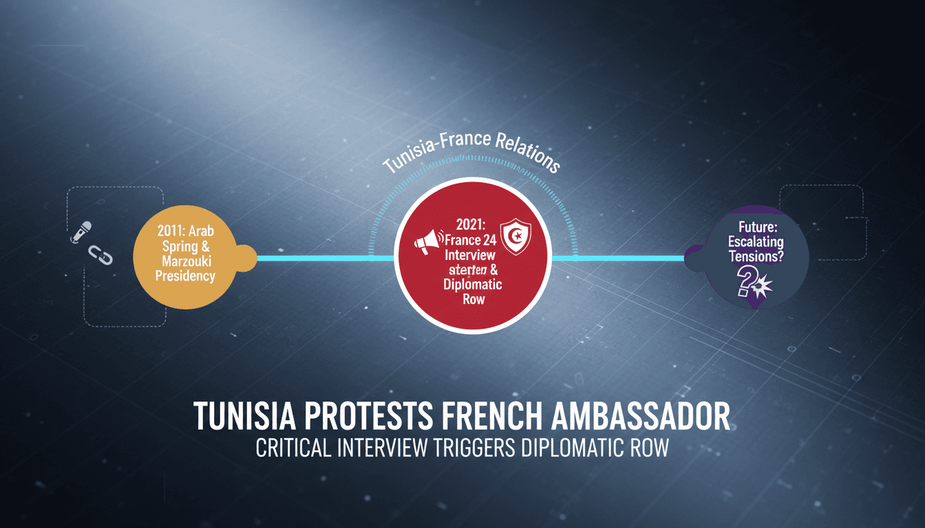 Tunisian Foreign Ministry building with flags flying