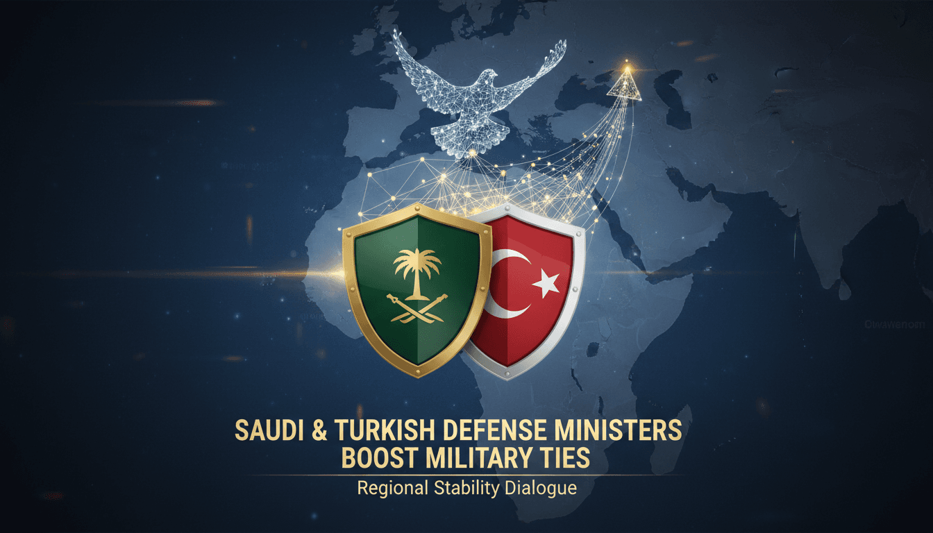 Saudi and Turkish defense ministers discussing military cooperation.