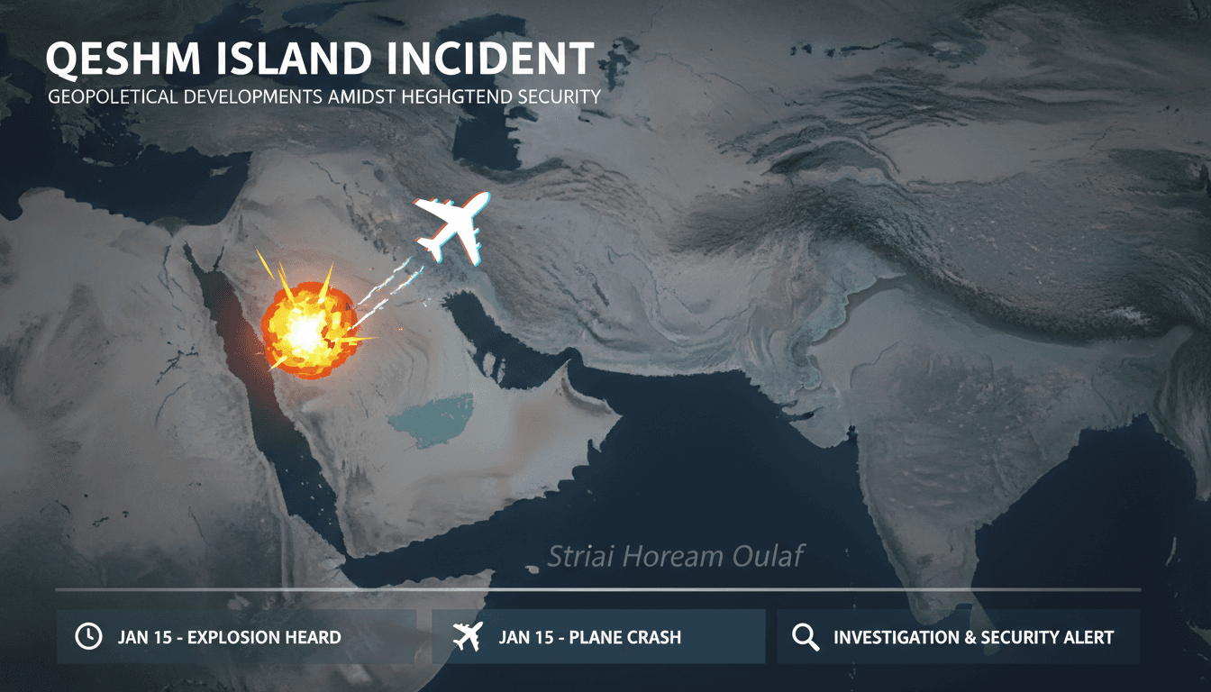 Aerial view of Qeshm Island, Iran, highlighting its strategic location.