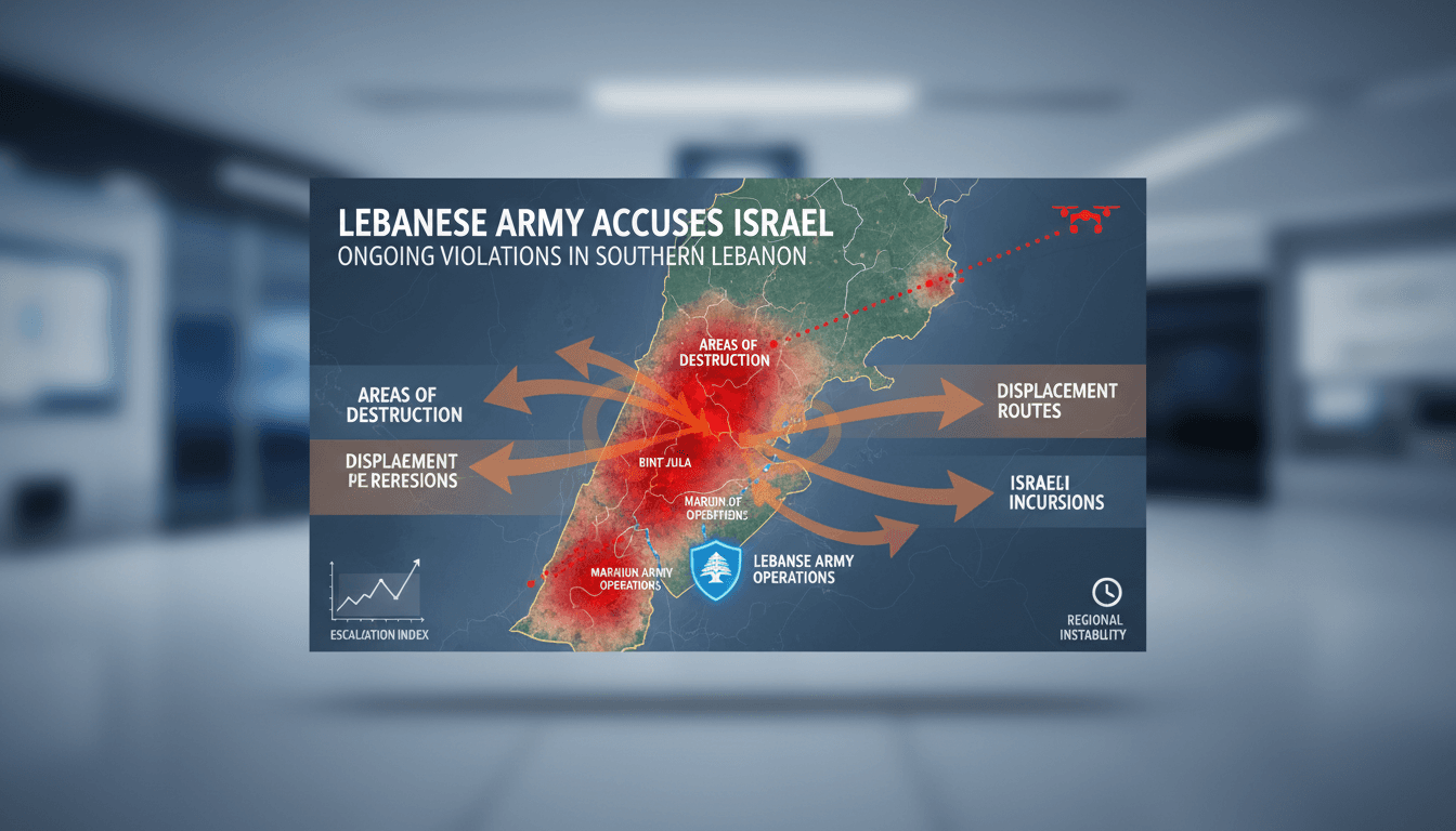 Map showing areas of conflict and displacement in southern Lebanon