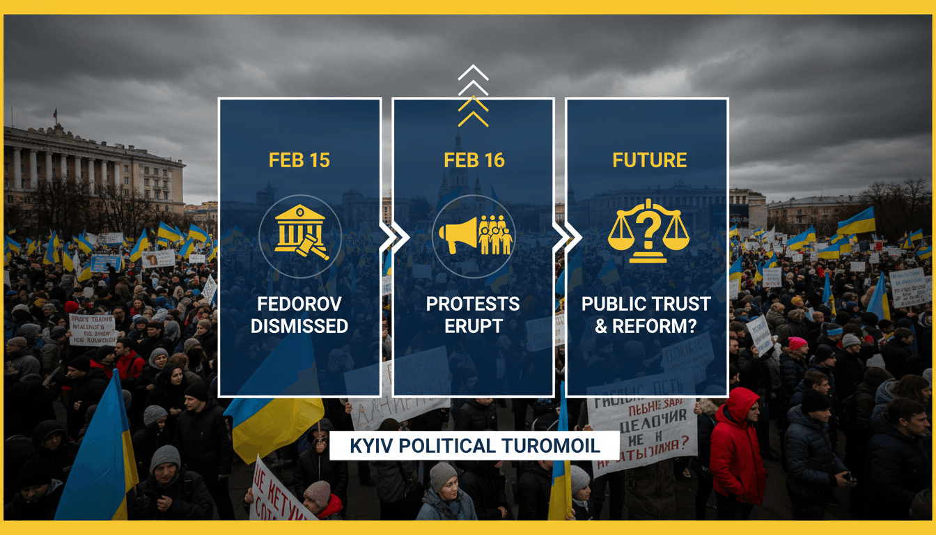 Protesters in Kyiv demanding the reinstatement of defense minister Mykhailo Fedorov.