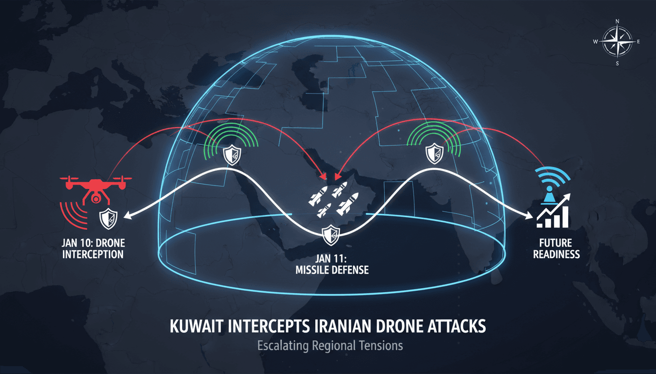 Kuwait military intercepts Iranian drone attacks amidst rising tensions.