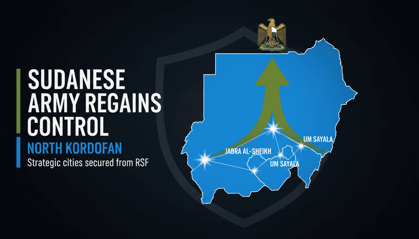 Map highlighting key cities recaptured by the Sudanese army in North Kordofan.
