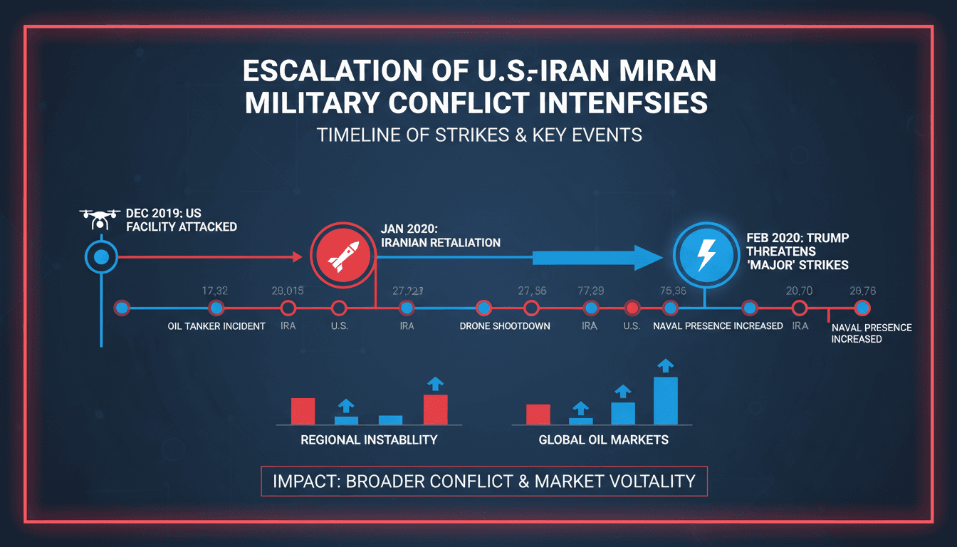 U.S. and Iran flags with military imagery representing conflict escalation