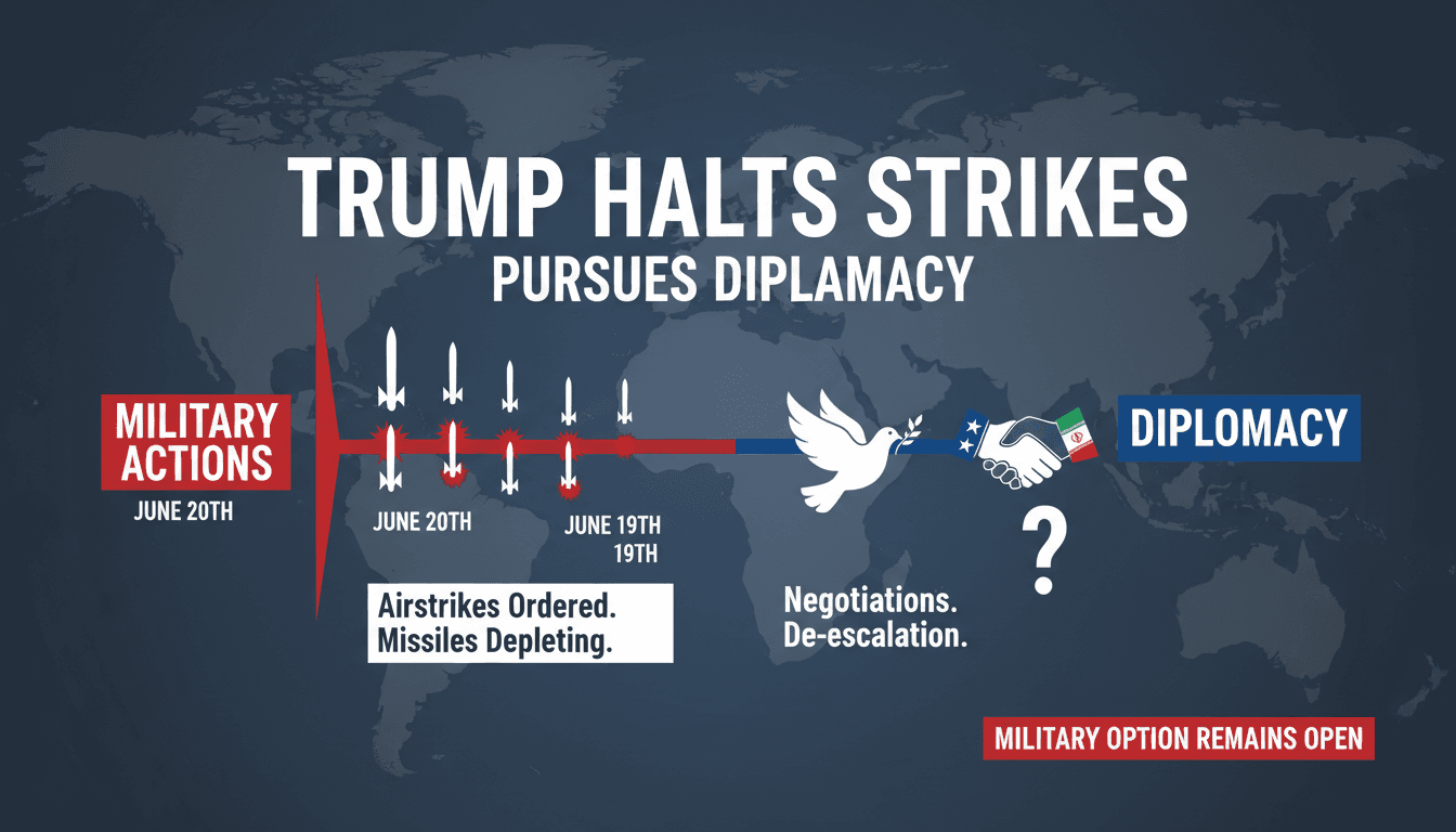 President Trump announcing the halt of military strikes against Iran.
