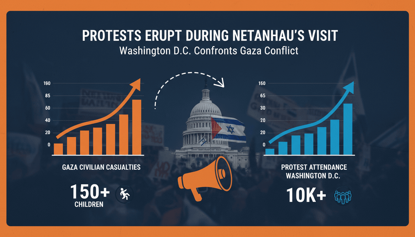 Pro-Palestinian activists protesting during Netanyahu's visit to Washington.