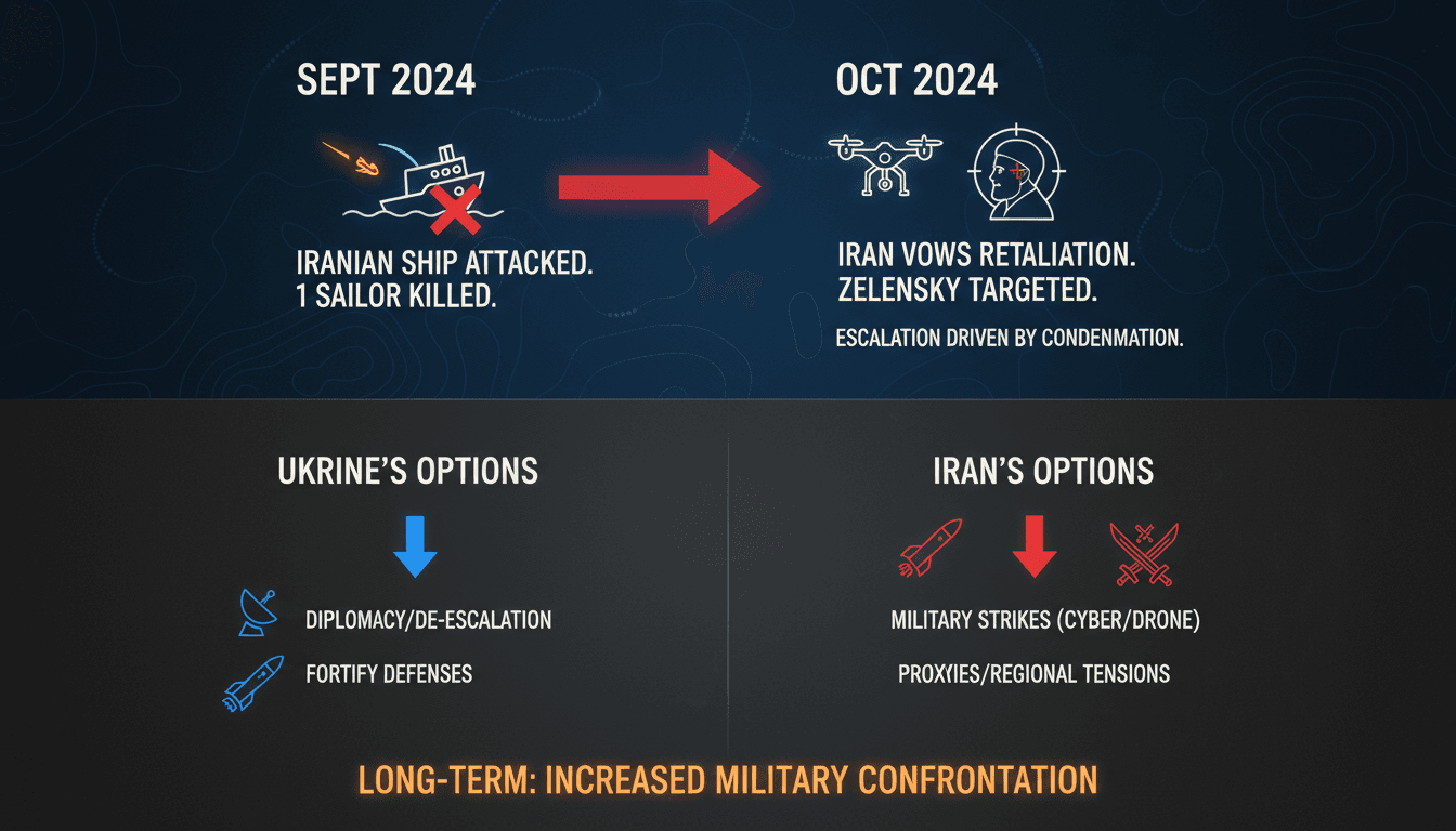 Iranian commercial ship in the Caspian Sea under threat of retaliation from Ukraine.