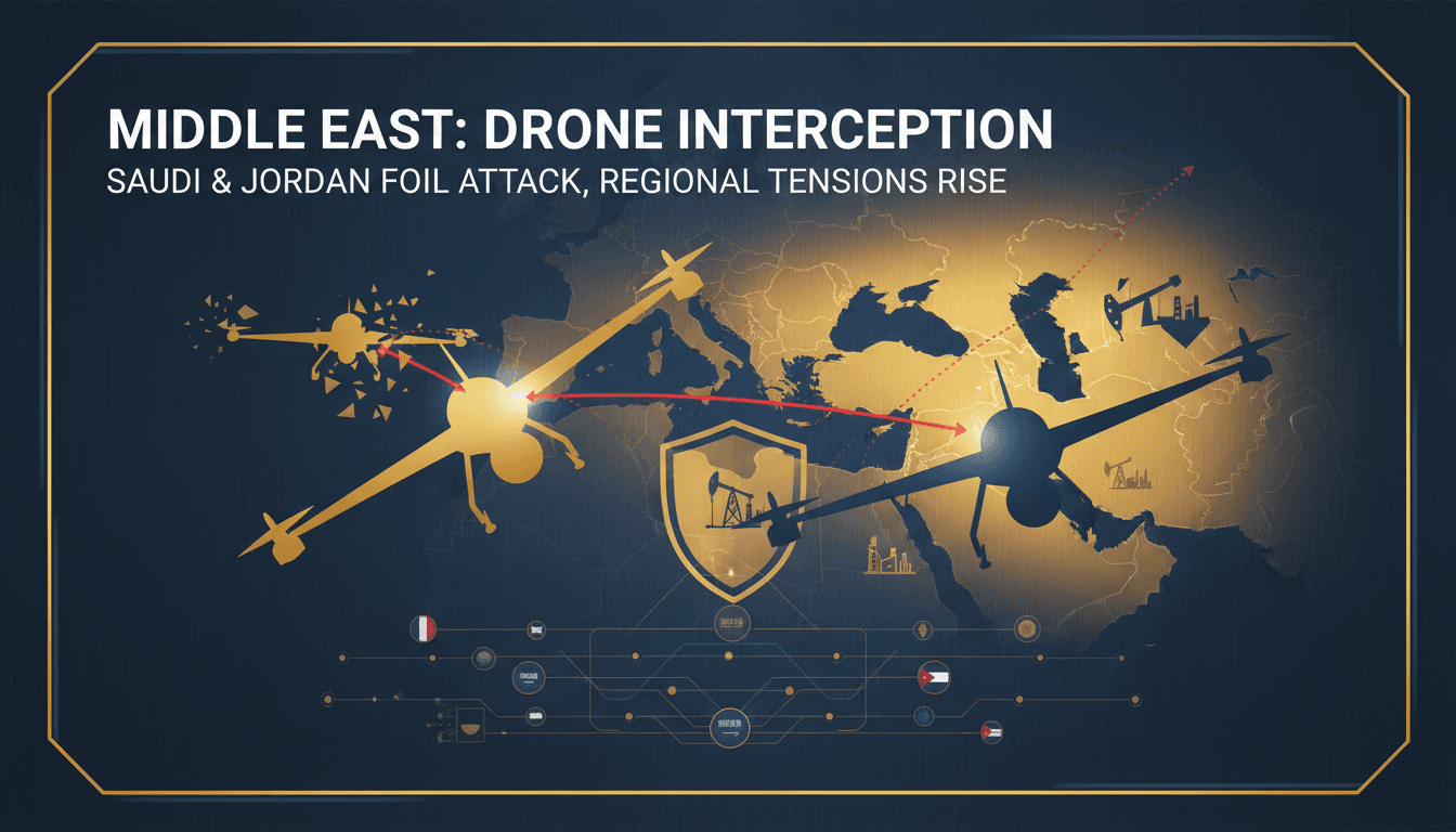 Saudi and Jordanian forces intercepting drones targeting oil facilities.