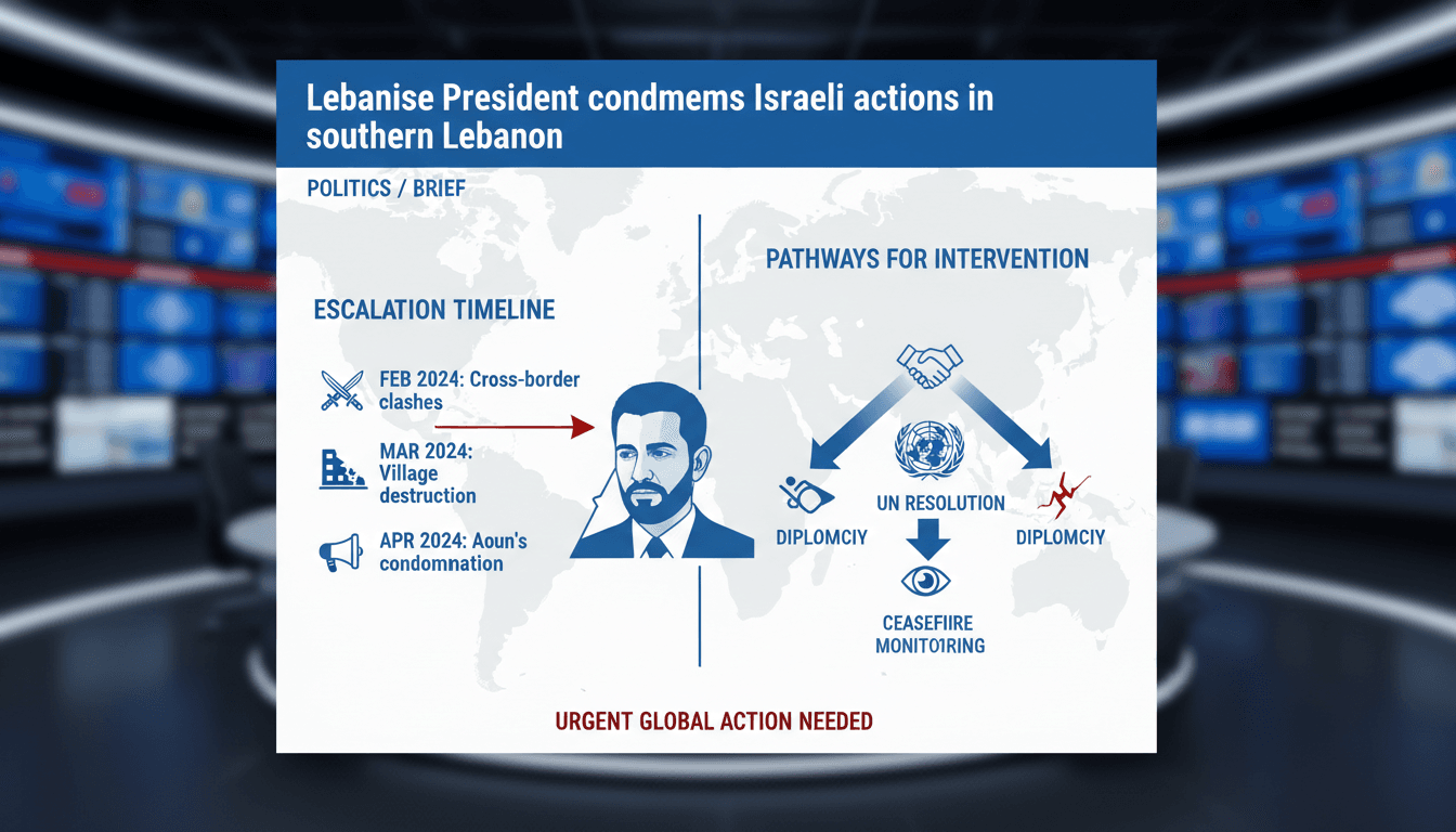 Lebanese President Joseph Aoun addressing the media on Israeli actions in southern Lebanon.