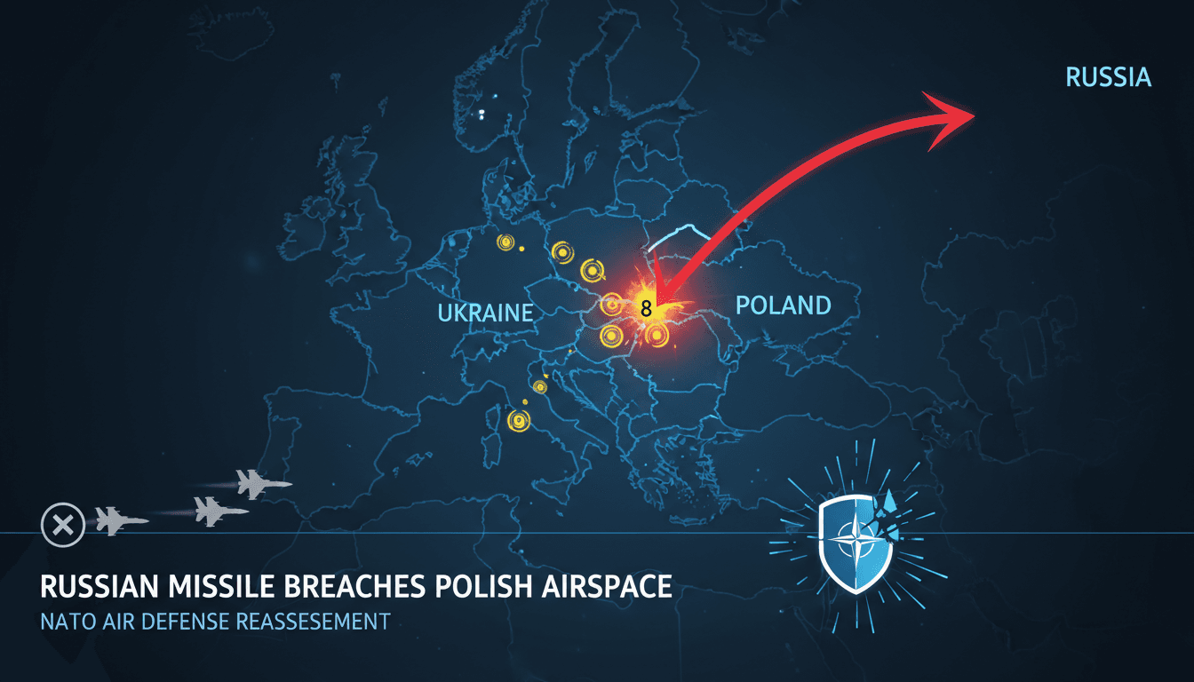 A map showing the trajectory of the Russian missile breach into Polish airspace.
