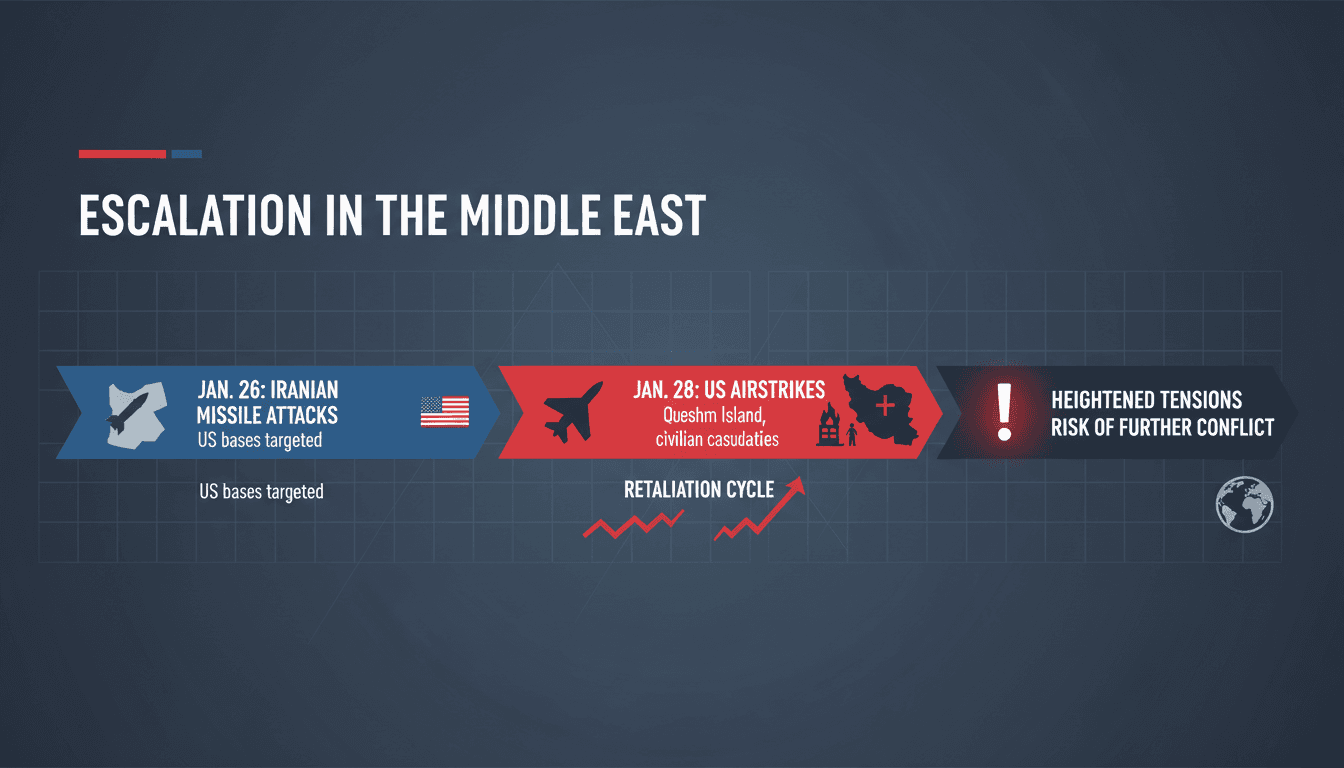 US military air strikes on Qeshm Island in response to Iranian missile attacks