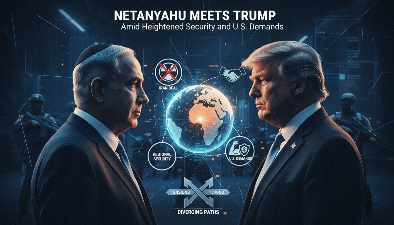 Netanyahu and Trump meeting in Washington with heightened security measures.