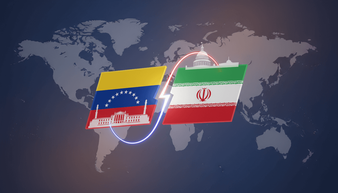 Venezuelan and Iranian flags symbolizing diplomatic relations