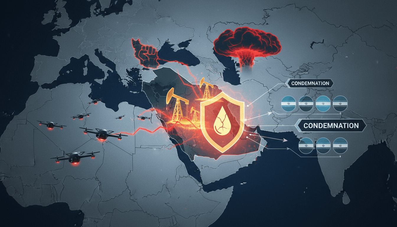 Map highlighting Saudi Arabia and surrounding Arab nations in response to drone attacks.