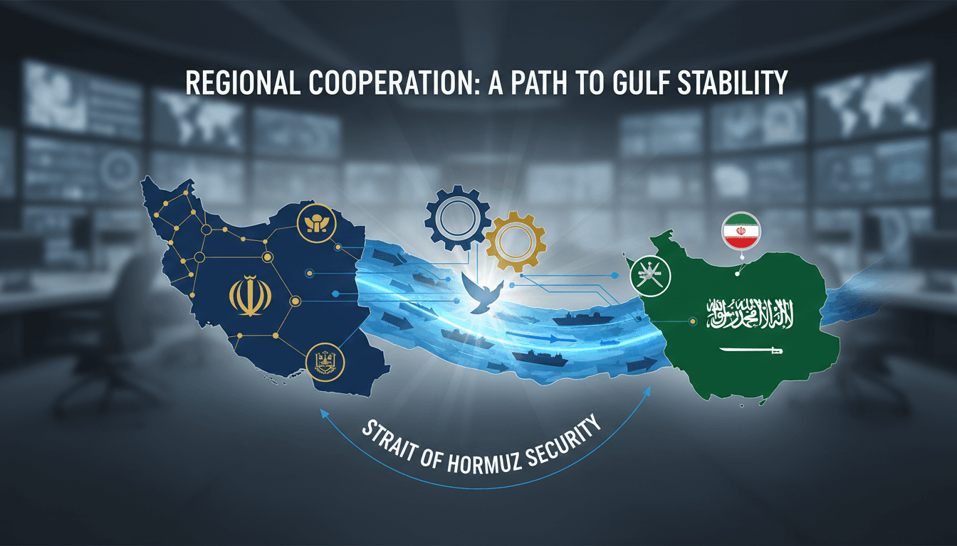Map highlighting the Strait of Hormuz and key regional players in maritime security discussions.