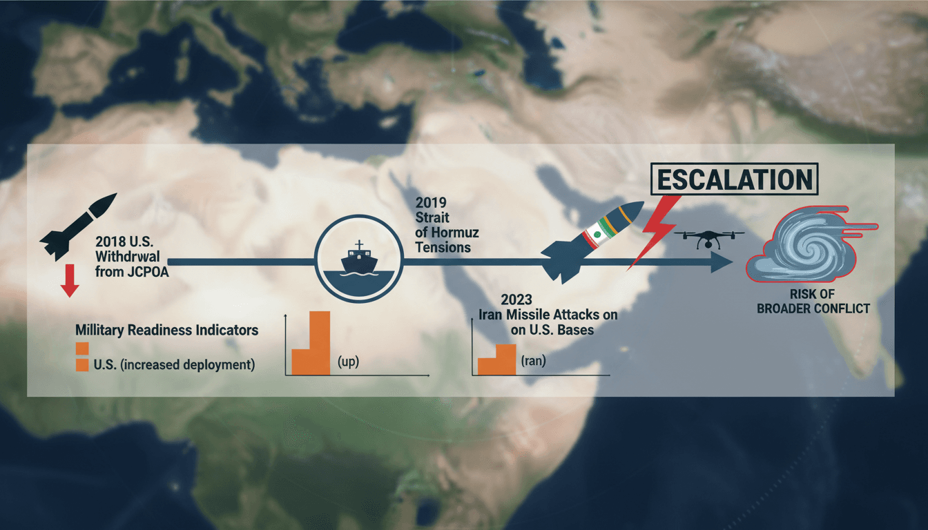 Map showing the Strait of Hormuz and military positions of Iran and the U.S.