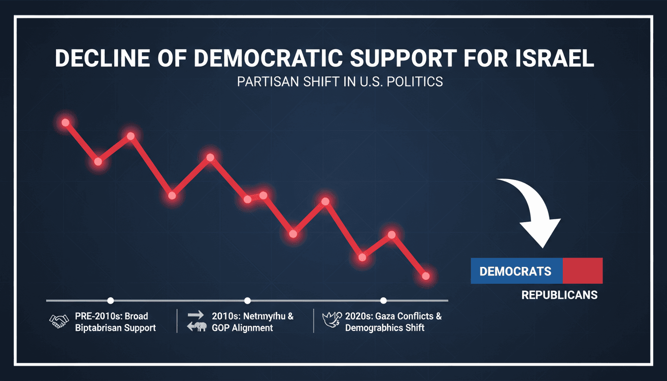 Graph showing the decline of Democratic support for Israel over time.