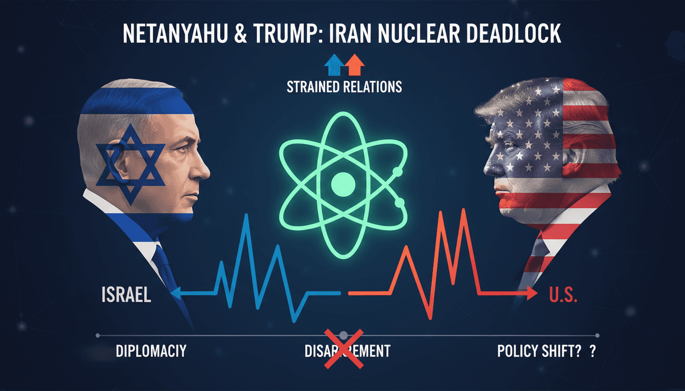 Netanyahu and Trump meeting at the White House discussing Iran