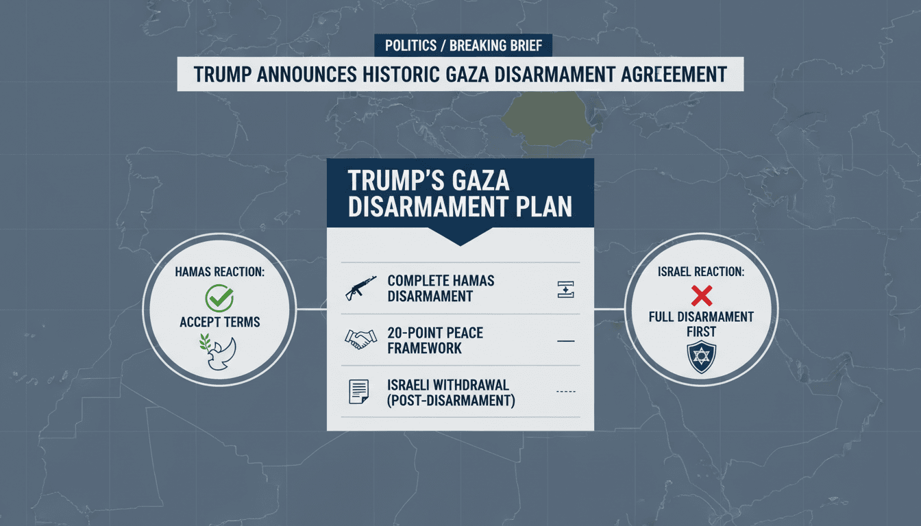 President Trump announcing the historic disarmament agreement for Hamas in Gaza.