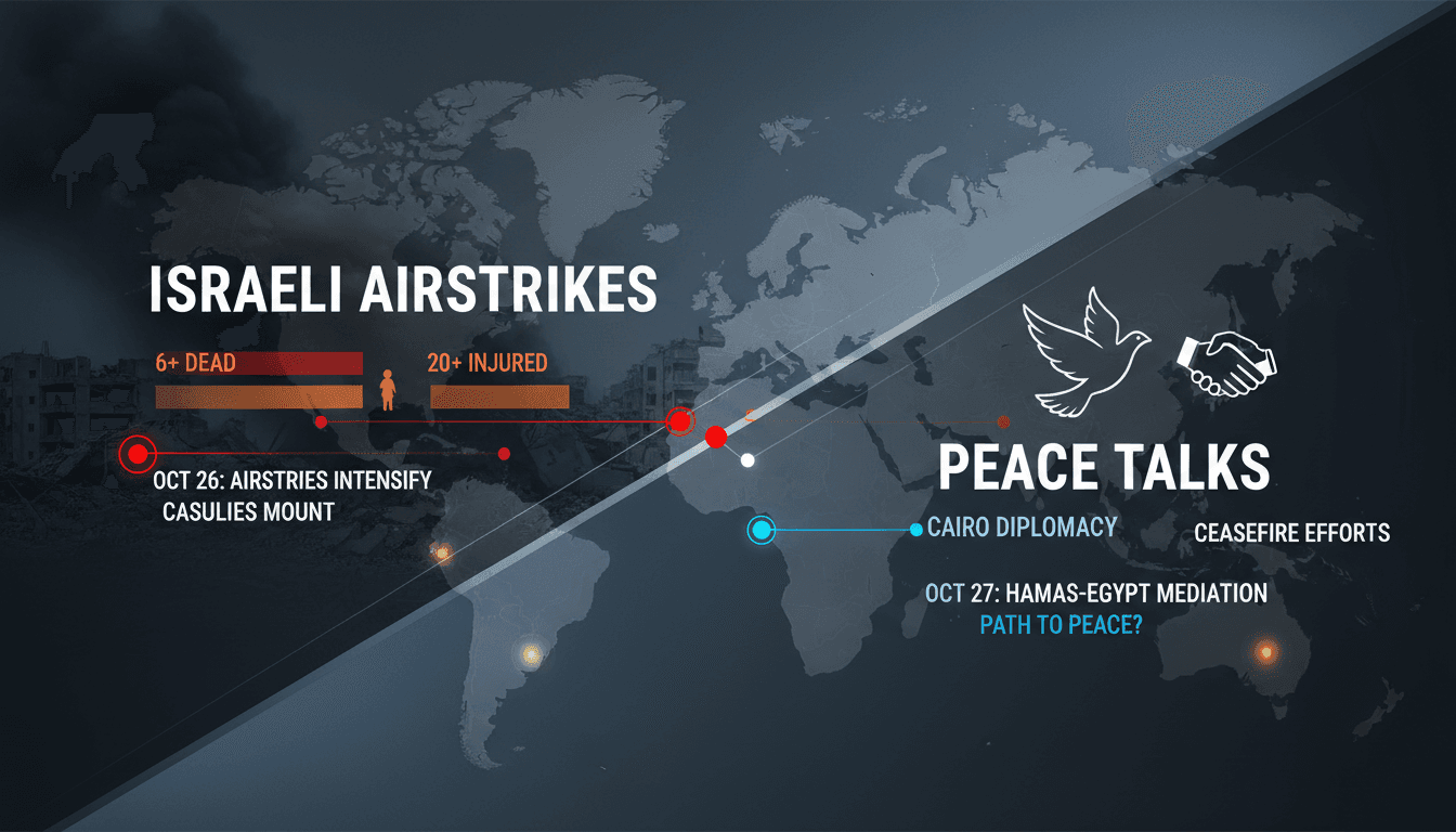 Israeli airstrikes in Gaza leading to casualties and renewed peace discussions.