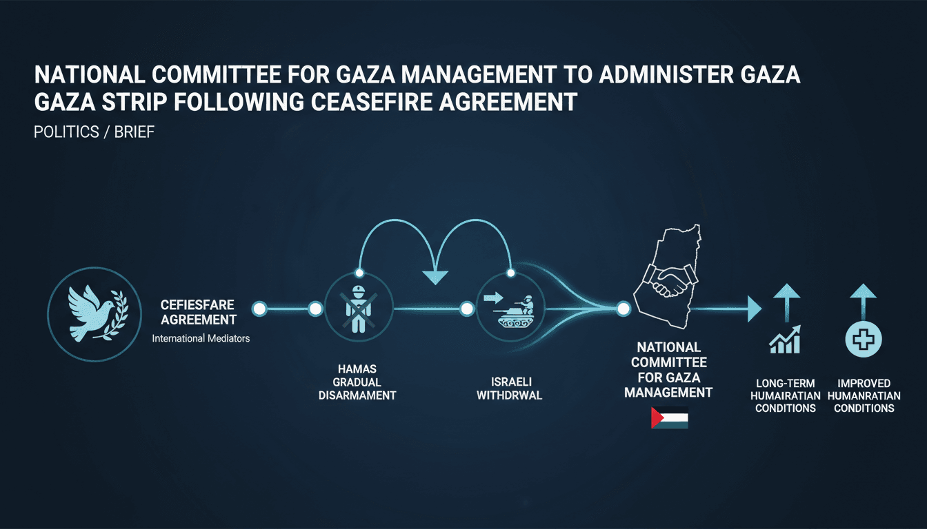 A map of Gaza highlighting areas of administration and humanitarian aid efforts.