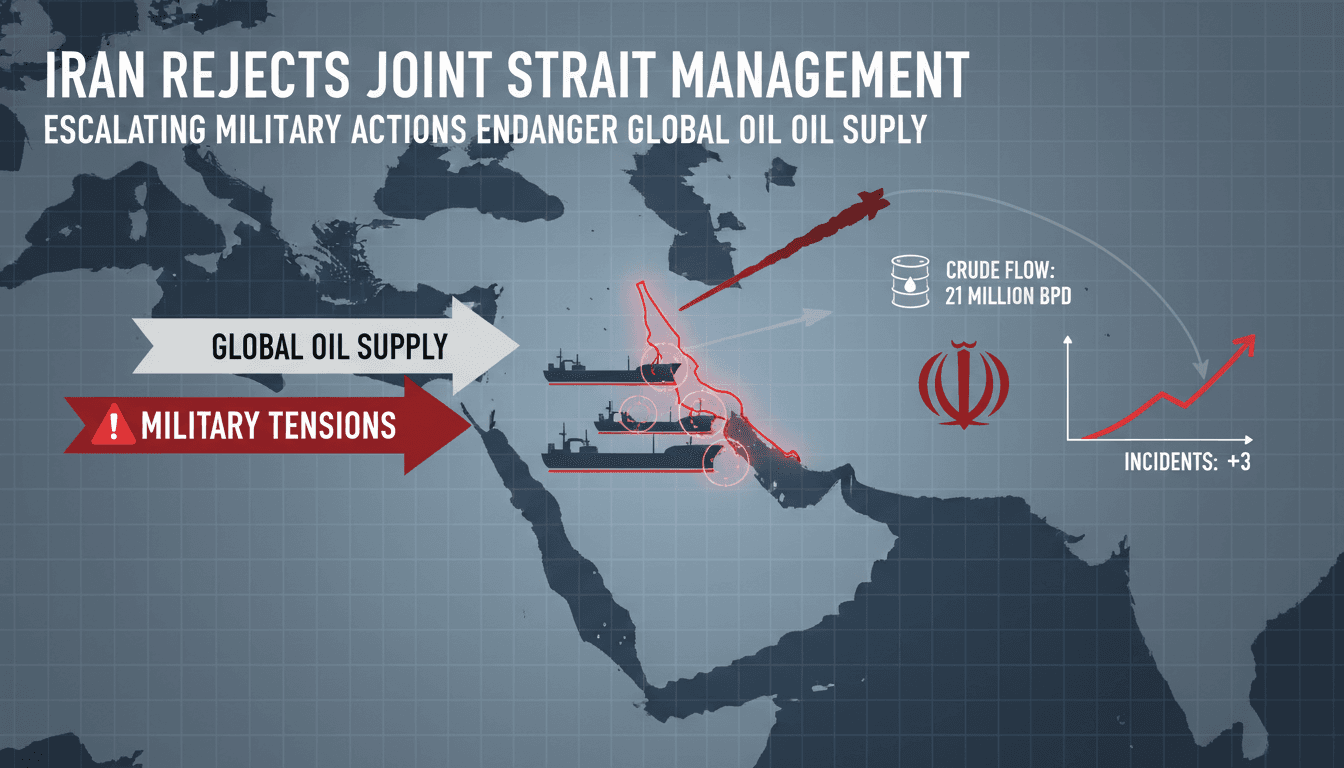 Map highlighting the Strait of Hormuz and recent military actions by Iran.