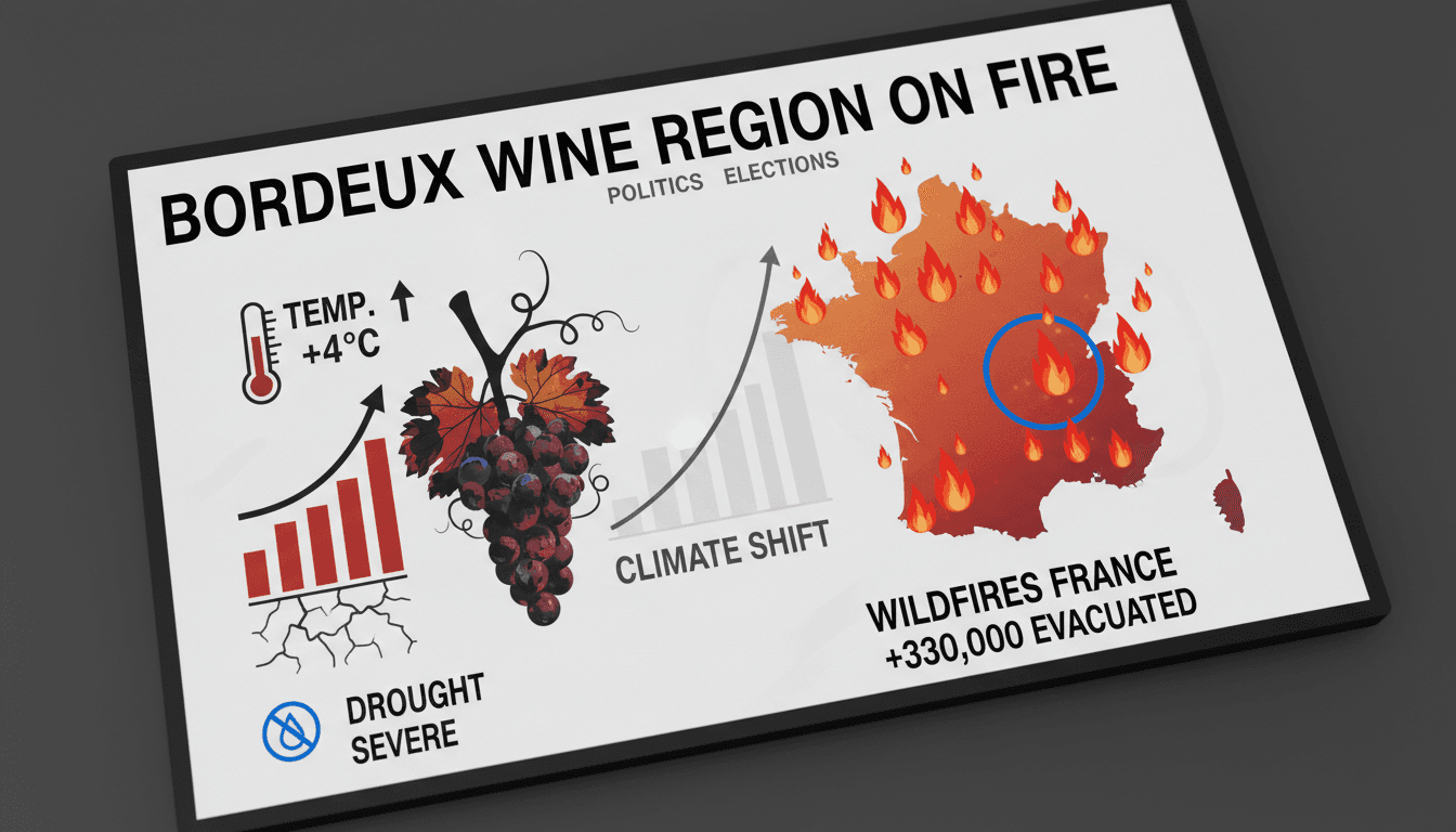 Wildfires raging in the Bordeaux wine region of France.