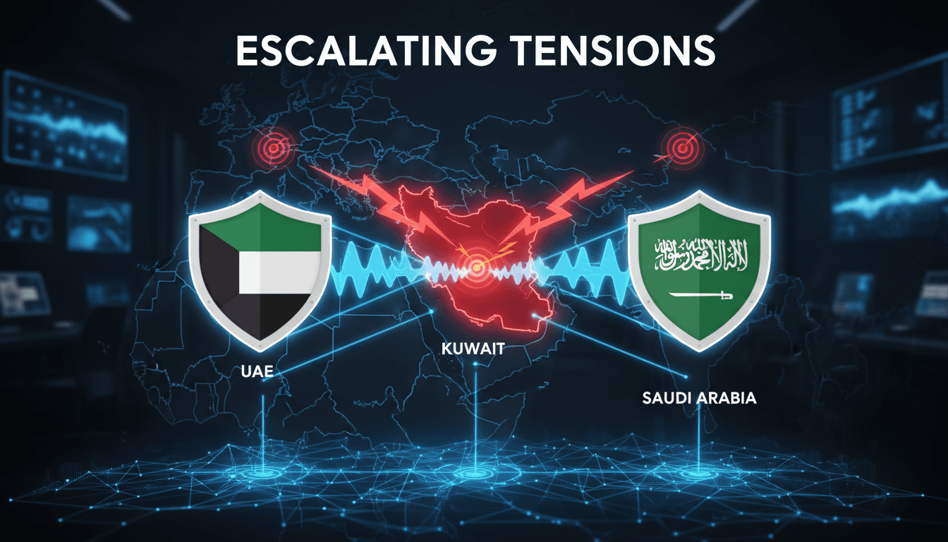Map of the Middle East highlighting Iran, Kuwait, Jordan, UAE, and Saudi Arabia.
