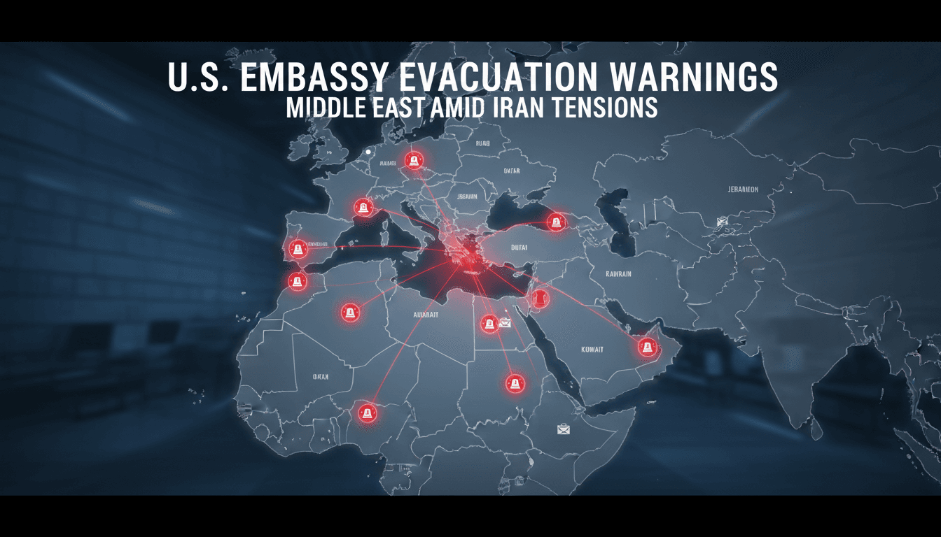 U.S. embassy in the Middle East with evacuation warning signs