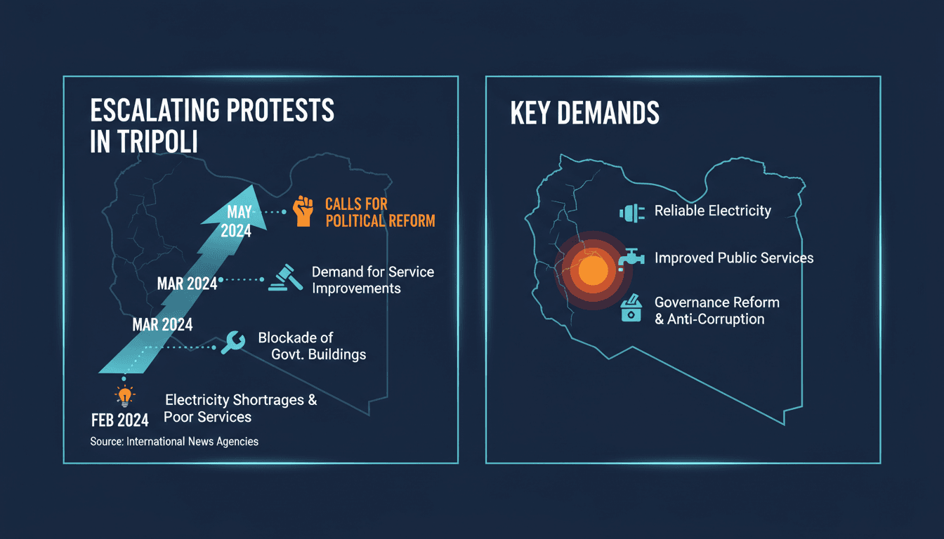 Protesters in Tripoli demanding political change and better services.