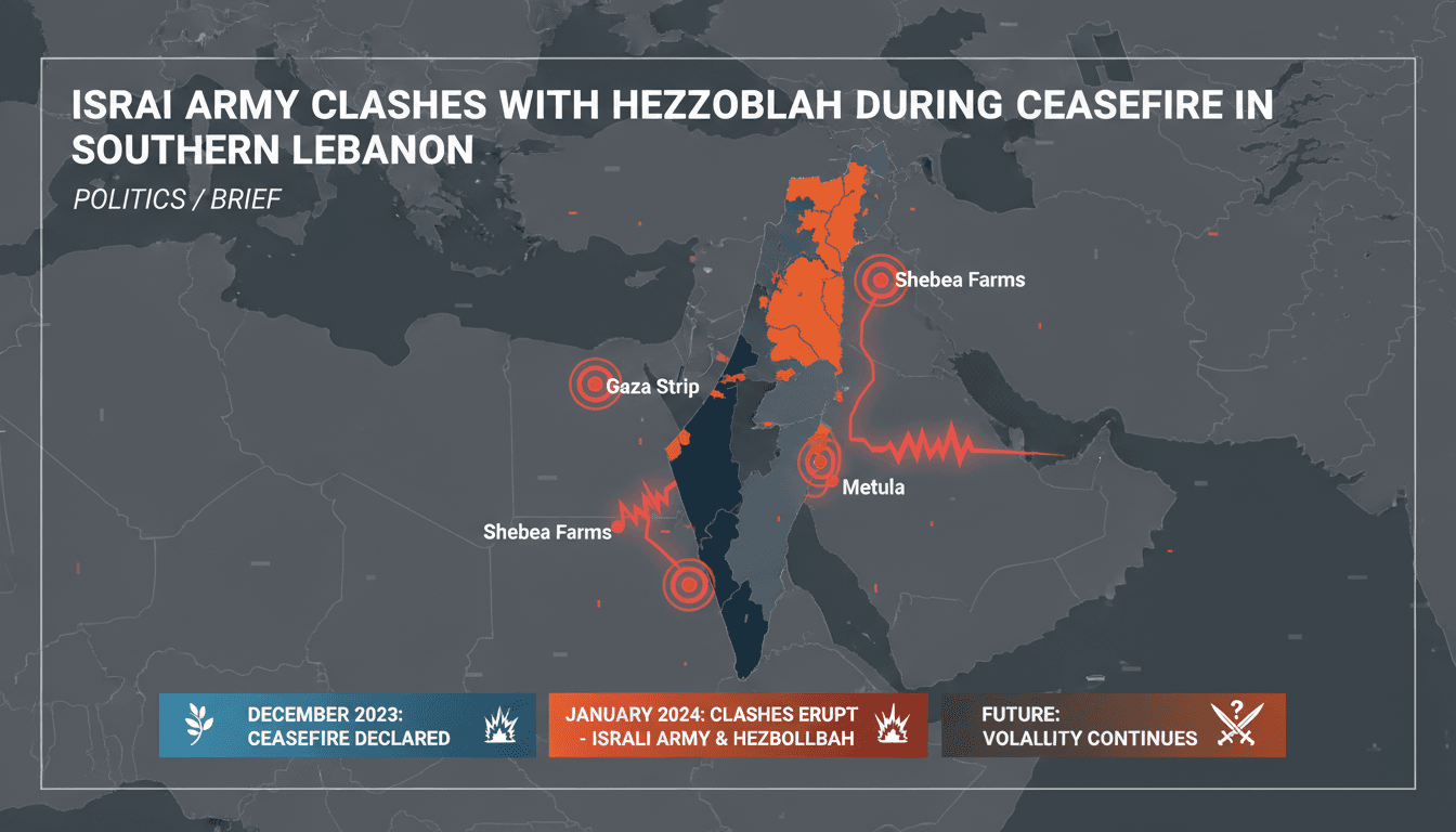 Israeli army and Hezbollah forces in southern Lebanon during ceasefire clashes.