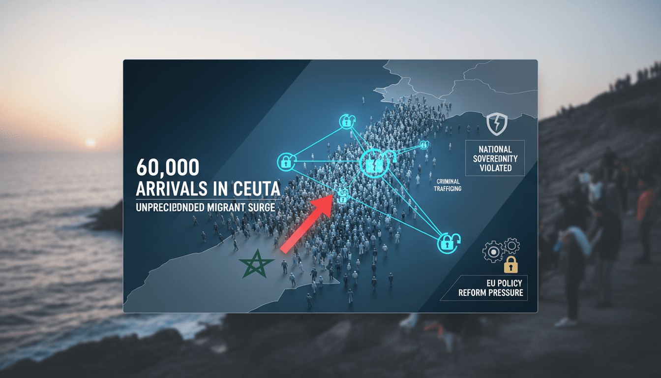 Migrants arriving in Ceuta from Morocco amidst a humanitarian crisis.