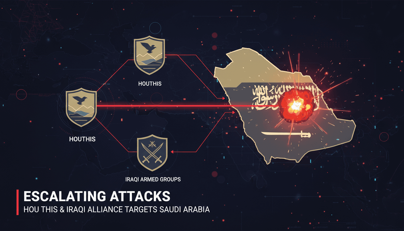Map showing Houthi attacks on Saudi Arabia from Iraqi territory